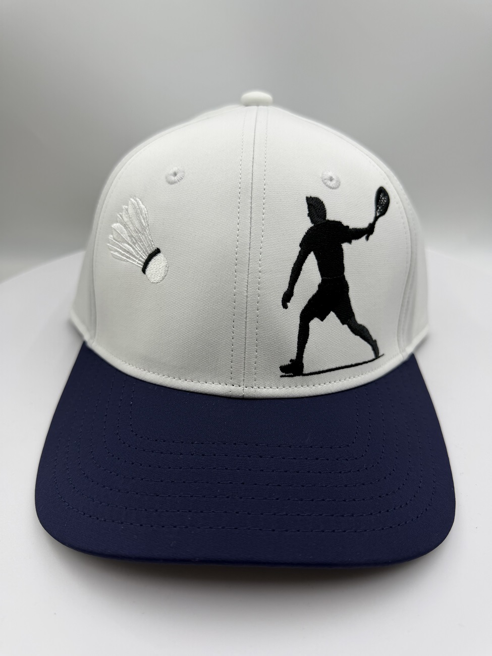 Two-Tone Performance 6-Panel Cap | Custom Badminton Embroidery & Laser-Cut Venting